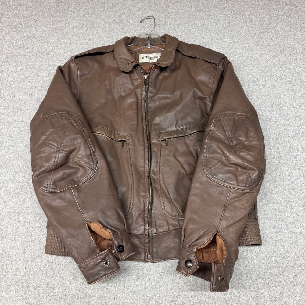 Rage Leather Bomber Jacket 38 Brown Quilted Elbow Patches Aviator Flight Coat